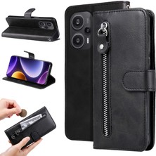 4U Sky Xiaomi Için Redmi Note 12 Turbo/poco F5 5g Buzağı Doku Telefon Kılıfı Stand Fermuarı Cep Cüzdan Kapak Black (Yurt Dışından)