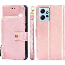 4U Sky Xiaomi Için Redmi Note 12 4g Zipper Cep Deri Telefon Kılıfı Cüzdan Stand Strap-Rose Gold ile Damla Geçirmez Kapak (Yurt Dışından)