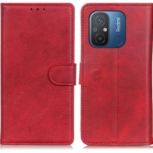 4U Sky Xiaomi Için Poco C55 4g/redmi 11A 4G/12C 4g Telefon Kılıfı Stand Cowhide Doku Pu Deri Kapak-Kırmızısı (Yurt Dışından)