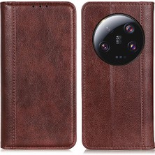 4U Sky Xiaomi 13 Ultra Litchi Dokusu Için Cep Telefonu Kılıf Anti-Çizelge Bölünmüş Deri+Tpu Telefon Kapağı Cüzdan-Brown (Yurt Dışından)