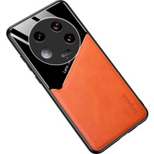 4U Sky Xiaomi 13 Ultra Koruyucu Kapak Pu Deri Kaplamalı Tpu+Pc Telefon Kılıfı Metal Metal Sac-Orange (Yurt Dışından)