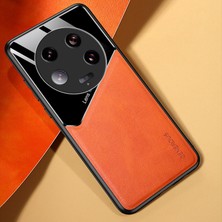 4U Sky Xiaomi 13 Ultra Koruyucu Kapak Pu Deri Kaplamalı Tpu+Pc Telefon Kılıfı Metal Metal Sac-Orange (Yurt Dışından)