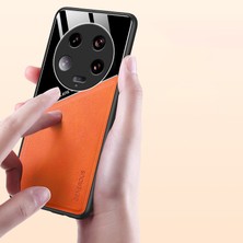 4U Sky Xiaomi 13 Ultra Koruyucu Kapak Pu Deri Kaplamalı Tpu+Pc Telefon Kılıfı Metal Metal Sac-Orange (Yurt Dışından)