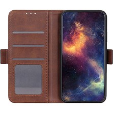 4U Sky Xiaomi Için Poco C55 4g/redmi 11A 4G/12C 4g Cowhide Doku Deri Kapak Cüzdan Stand Telefon Kahverengi (Yurt Dışından)