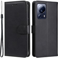 4U Sky Xiaomi Için Düz Renk Kılıfı 13 Lite/civi 2 5g Pu Deri Telefon Stand Cüzdan Kapağı Strap-Black (Yurt Dışından)