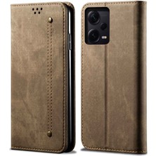 4U Sky Xiaomi Redmi Için Note 12 Pro 5g /note 12 Pro Speed ​​5g /poco X5 Pro 5g Kot Koku Doku Pu Deri Telefon Kılıf Standı Manyetik Emilim Cüzdan Flip Cover-Khaki (Yurt Dışından)