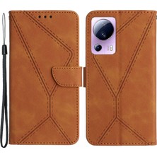 4U Sky HT05 Xiaomi Için Telefon Kılıfı 13 Lite/civi 2 5g Deri Flip Cover Strap-Brown ile Cilt Touch Cüzdan Kabuğu (Yurt Dışından)