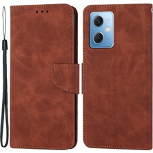 4U Sky Xiaomi Için Redmi Note 12 5g (Global)/(Hindistan)/(Çin)/poco X5 5g Düz Renkli Deri Telefon Kasası Cüzdan Standı Anti-Drop Cover-Brown (Yurt Dışından)