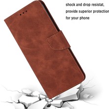 4U Sky Xiaomi Için Redmi Note 12 5g (Global)/(Hindistan)/(Çin)/poco X5 5g Düz Renkli Deri Telefon Kasası Cüzdan Standı Anti-Drop Cover-Brown (Yurt Dışından)