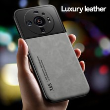 4U Sky Xiaomi 12S Ultra 5g Için Cilt Anti-Çizelge Telefon Kılıfı, Pu Deri Tpu+Pc Telefon Kapağı Yerleşik Metal Sac Grey (Yurt Dışından)