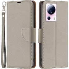 4U Sky Xiaomi Için 13 Lite/civi 2 5g Pu Deri Cüzdan Kapağı Litchi Doku Stand Telefon Kılıfı Strap-Grey (Yurt Dışından)