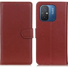 4U Sky Xiaomi Için Poco C55 4g/redmi 11A 4G/12C 4g Litchi Doku Deri Kılıf Cüzdanı Telefon Stand Kapak-Kahverengi (Yurt Dışından)