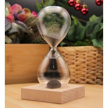 Hediye Biziz Mıknatıslı Cam Kum Saati Ahşap Tabanlı Modern Dekoratif Obje