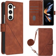 Yihang Boutique Samsung Galaxy Z Fold 5 ile Uyumlu Tam Korumalı Yumuşak Pu Deri Kapaklı Cüzdan Telefon Kılıfı, Kart Tutuculu ve Uzun Askılı (Yurt Dışından)