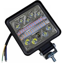Ahmet Otomotiv 10V-30V LED Lamba Off-Road (106 x 106 x 25) Ledli Kare Kırmızı-Turuncu-Beyaz