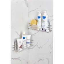 Orsa Home 2 Adet Krom Güçlü Magic Yapışkan Askılı Banyo Rafı