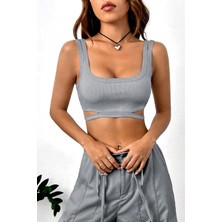 Yeni Nesil Toptancı - YNT Ynt Gri Çift Askili Gögüs Alti Detayli Crop BN6573G