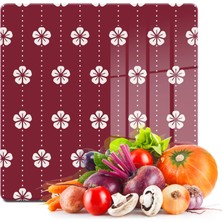 Decovetro Cam Kesme Tahtası Kare Beyaz Çiçek Desenli 30X30 cm