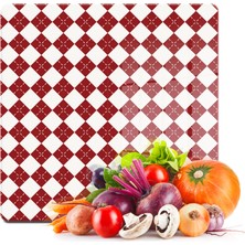 Decovetro Cam Kesme Tahtası Kare Kırmızı Baklava Desenli 30X30 cm