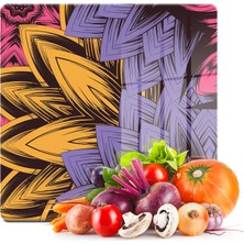 Decovetro Cam Kesme Tahtası Kare Mor Mavi Çiçek Desenli 30X30 cm