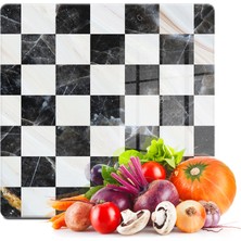 Decovetro Cam Kesme Tahtası Kare Siyah Beyaz Desenli 30X30 cm