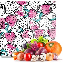 Decovetro Cam Kesme Tahtası Kare Çilek Desenli 30X30 cm