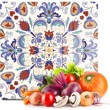 Decovetro Cam Kesme Tahtası Kare Çini Motifi Desenli 30X30 cm