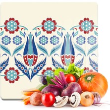 Decovetro Cam Kesme Tahtası Kare Çini Lale Desenli 30X30 cm