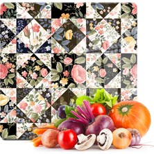 Decovetro Cam Kesme Tahtası Kare Karışık Çiçek Desenli 30X30 cm