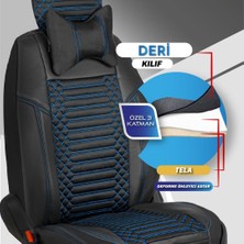 Asya 
dacia Logan Uyumlu Deri Oto Koltuk Kılıfı Ön/arka 5li Set Live Seri Siyah-Mavi