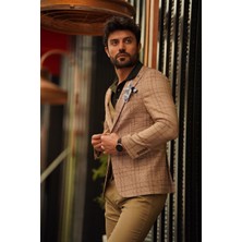 Guild Fermana Slim Fit Kahve Ekoseli Takım Elbise