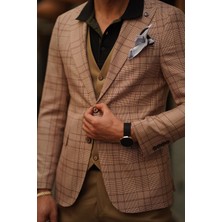 Guild Fermana Slim Fit Kahve Ekoseli Takım Elbise