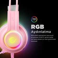 Rampage RM-K91 X-CATTY Pembe USB 7.1 Version RGB (Kedi Kulak) Gaming Oyuncu Mikrofonlu Kulaklık