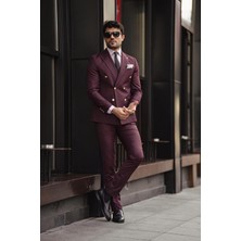 Guild Jesus Slim Fit Bordo Kruvaze Takım Elbise