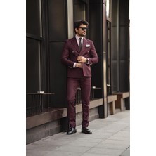 Guild Jesus Slim Fit Bordo Kruvaze Takım Elbise