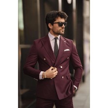 Guild Jesus Slim Fit Bordo Kruvaze Takım Elbise