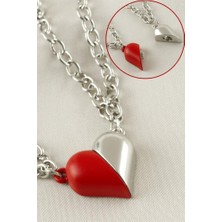 Mıknatıslı Çift Kalpli Kırmızı Beyaz Erkek Bayan Sevgili Kolyesi bbk29