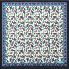 Bursa İpek Lacivert Lale Desen Ipeksi Mendil