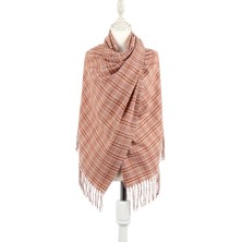 Bursa İpek Pudra Sarı Ekose Desen Kışlık Şal