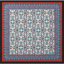 Bursa İpek Siyah Çini Lale Desen Ipeksi Mendil