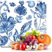 Decovetro Cam Kesme Tahtası Kare Çini Çiçek Desenli 30X30 cm