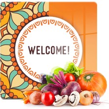 Decovetro Cam Kesme Tahtası Kare Welcome Desenli 30X30 cm