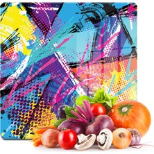 Decovetro Cam Kesme Tahtası Kare Karışık Renkli Desenli 30X30 cm