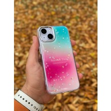 SPHONE Apple iPhone 15 Kılıf Summer Time Kış Kreasyonu Simli Yıldızlı Işıltı Ombre Renk Geçişli Hologram