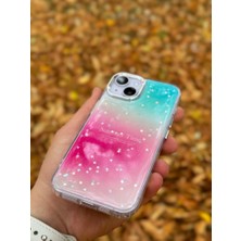 SPHONE Apple iPhone 15 Kılıf Summer Time Kış Kreasyonu Simli Yıldızlı Işıltı Ombre Renk Geçişli Hologram