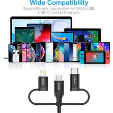 Choetech 3in1 Lightning + Usb-C + Micro USB Hızlı Şarj ve Data Kablosu-Mfı Lisanslı IP0030