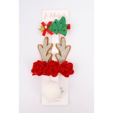 Le Mabelle Yeşil  Yıldızlı Çam Ağacı 3 'lü Klips Toka Set
