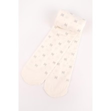 Le Mabelle Beyaz  Simli Fiyonk Detaylı Kız Çocuk Muz Külotlu Çorap