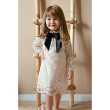 Le Mabelle Krem  Güpür Fiyonklu Kız Çocuk Elbise - Bessie