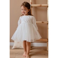 Le Mabelle Beyaz  Fisto Bluzlu Tül Etekli Kız Çocuk Elbise - Melissa